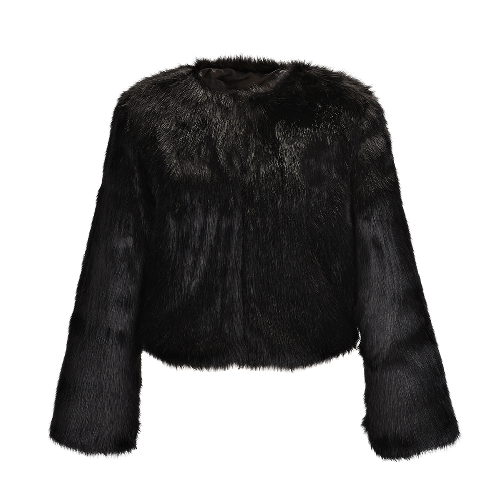 Vegan Short Fur Jacket (Black)