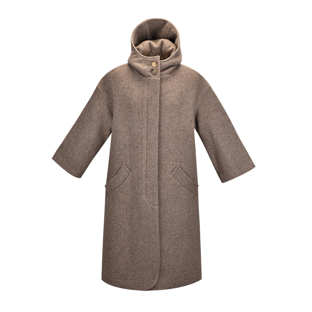 Herringbone Hooded Coat (Fog Brown)